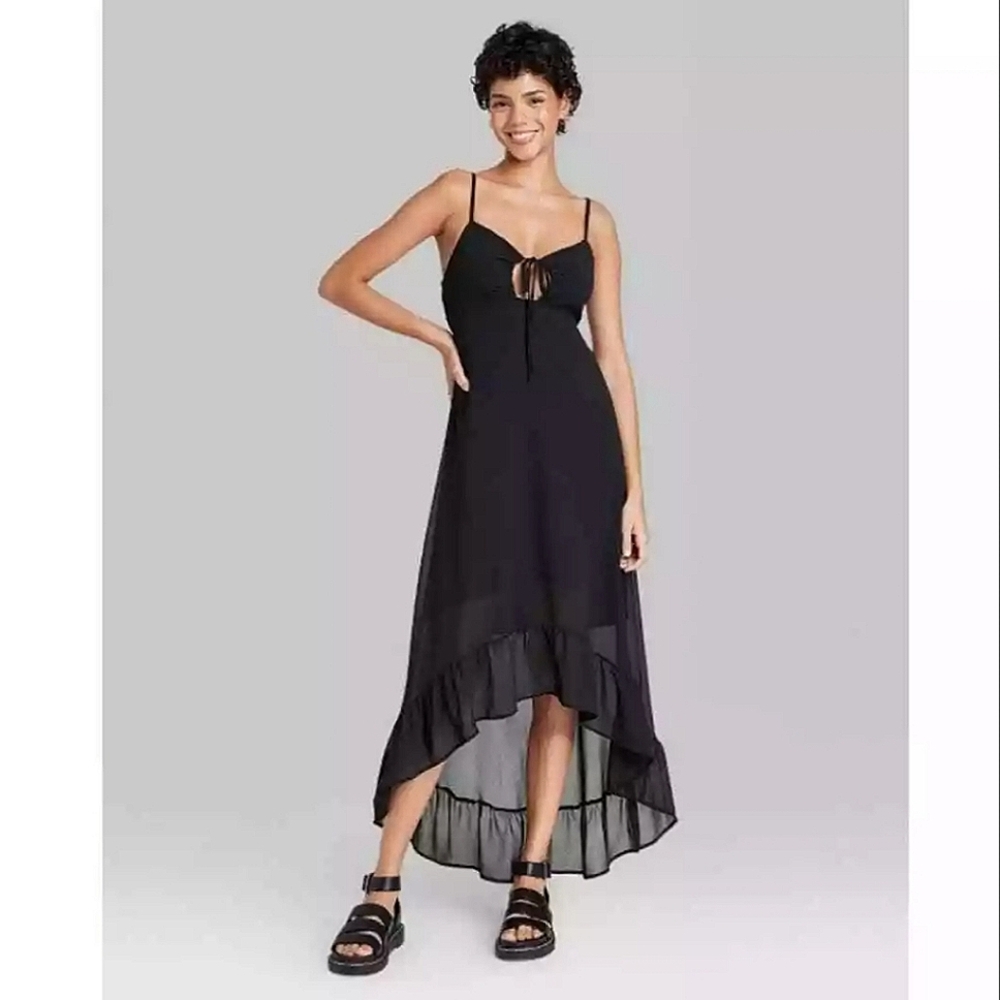 Wild Fable Sleeveless High-Low Hem Chiffon Black Dress